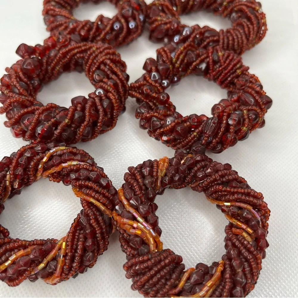 Napkin Rings Set of 8 Burgundy Maroon Beaded Rings